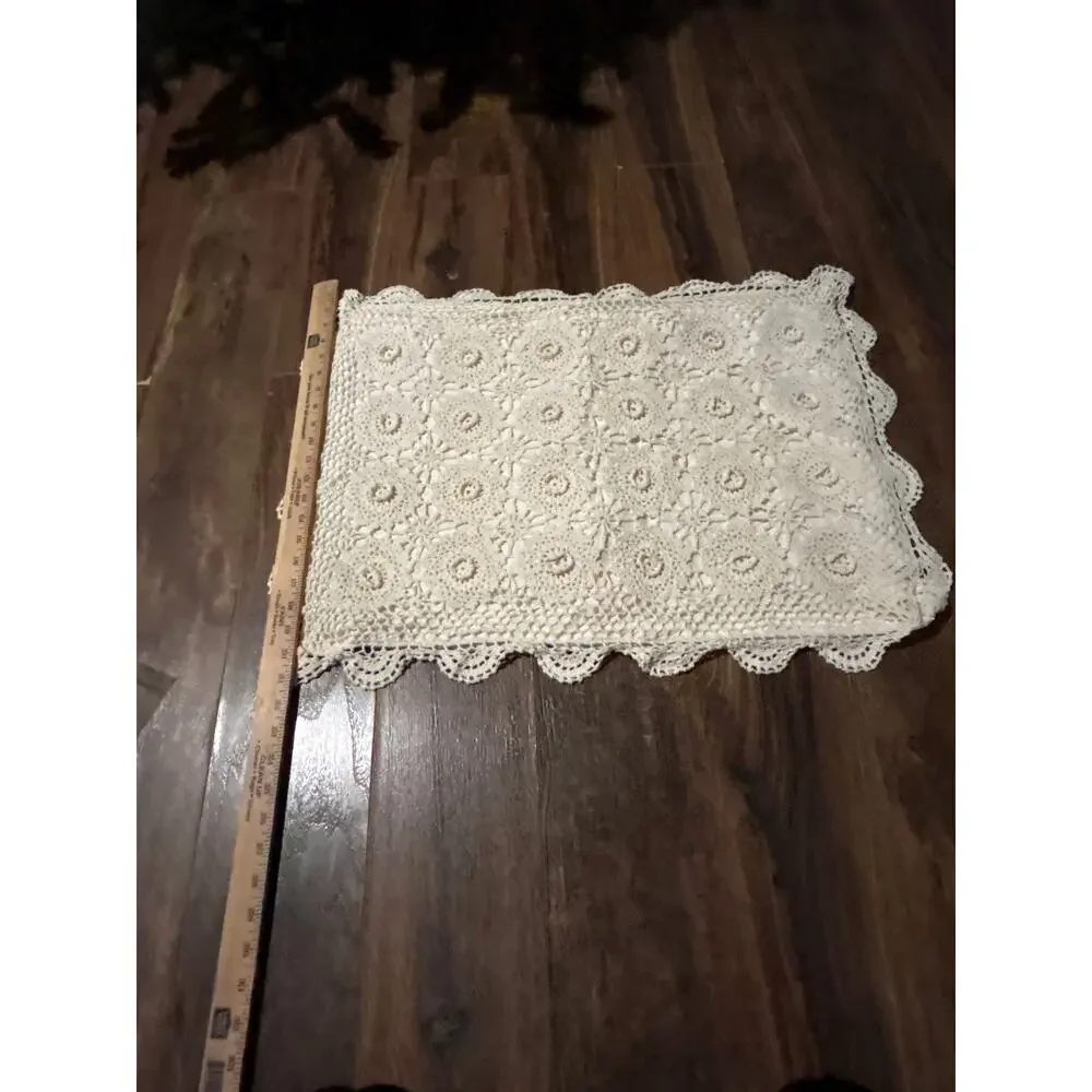 Vintage Pillowcase Cream Crochet Sham 1993 Cottage Cabin Country Cotton
